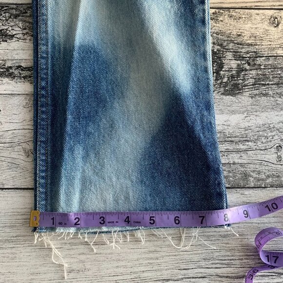Vintage 90s Bleached Blue Denim High Rise Raw Hem Ankle Straight Leg Jeans - Picture 14 of 14